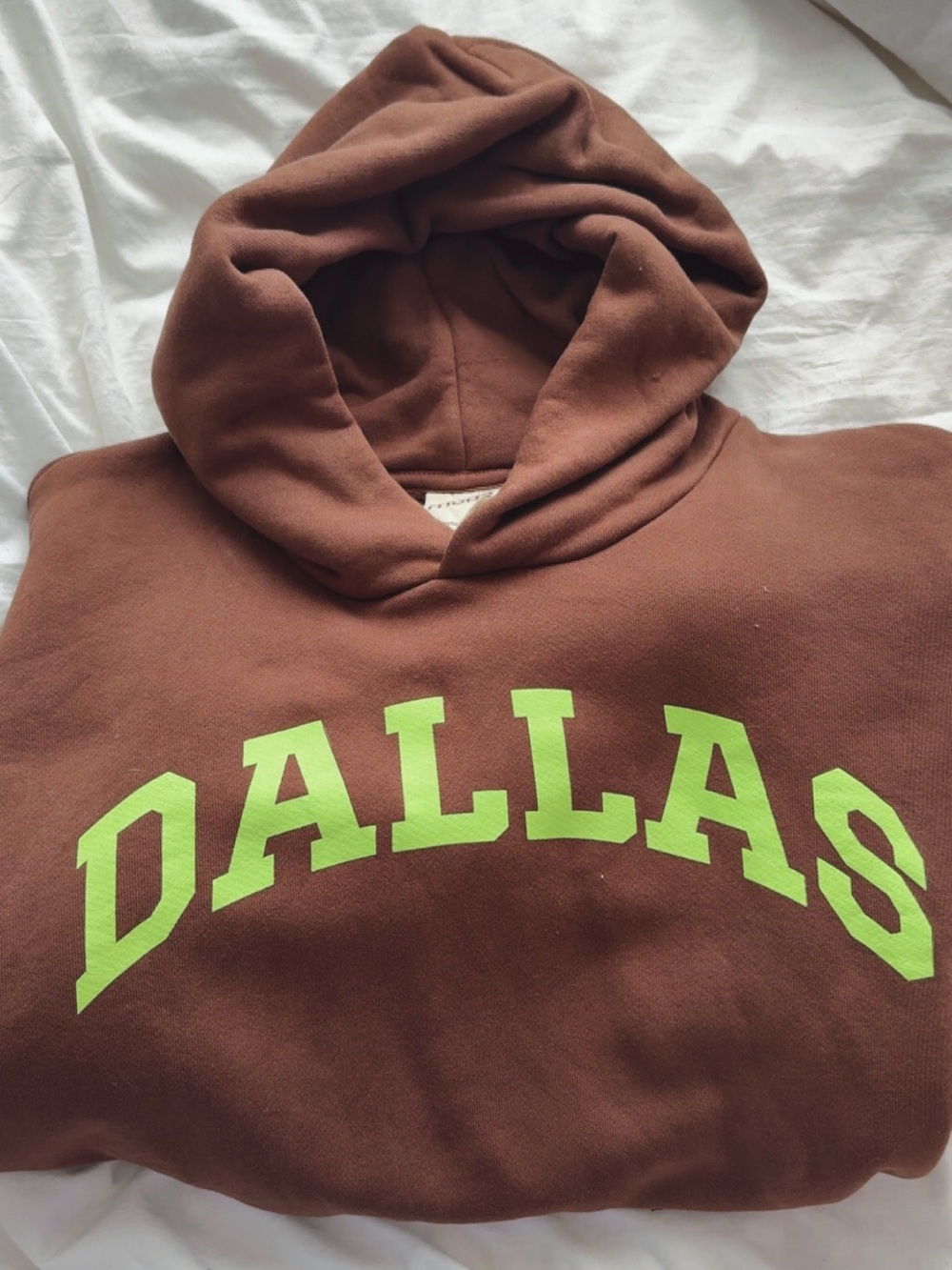 RHODE Brown Hoodie with Neon Green DALLAS Print size s